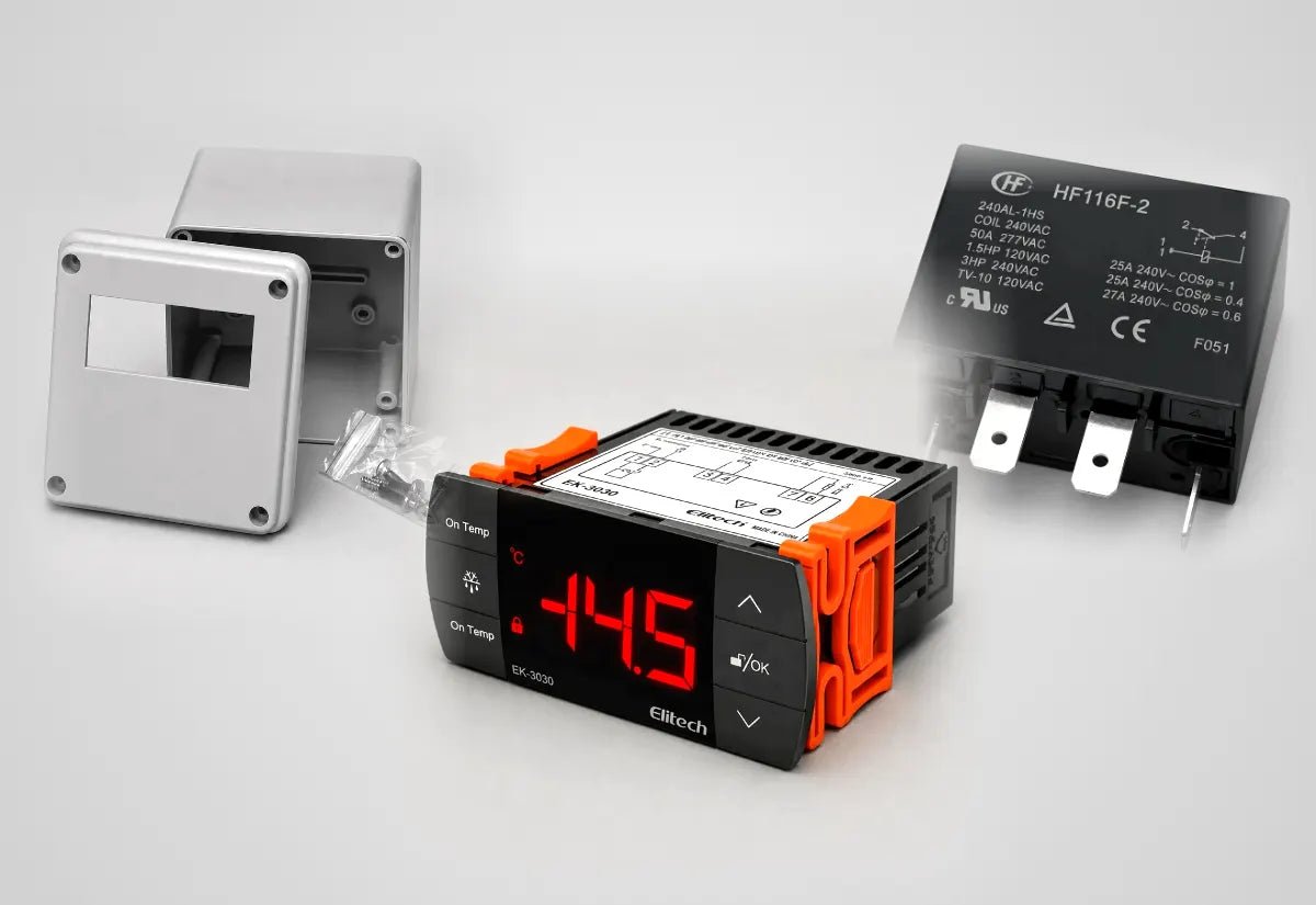 Elitech EK-3030 coolroom controller with controller mounting box and 30A backup relay