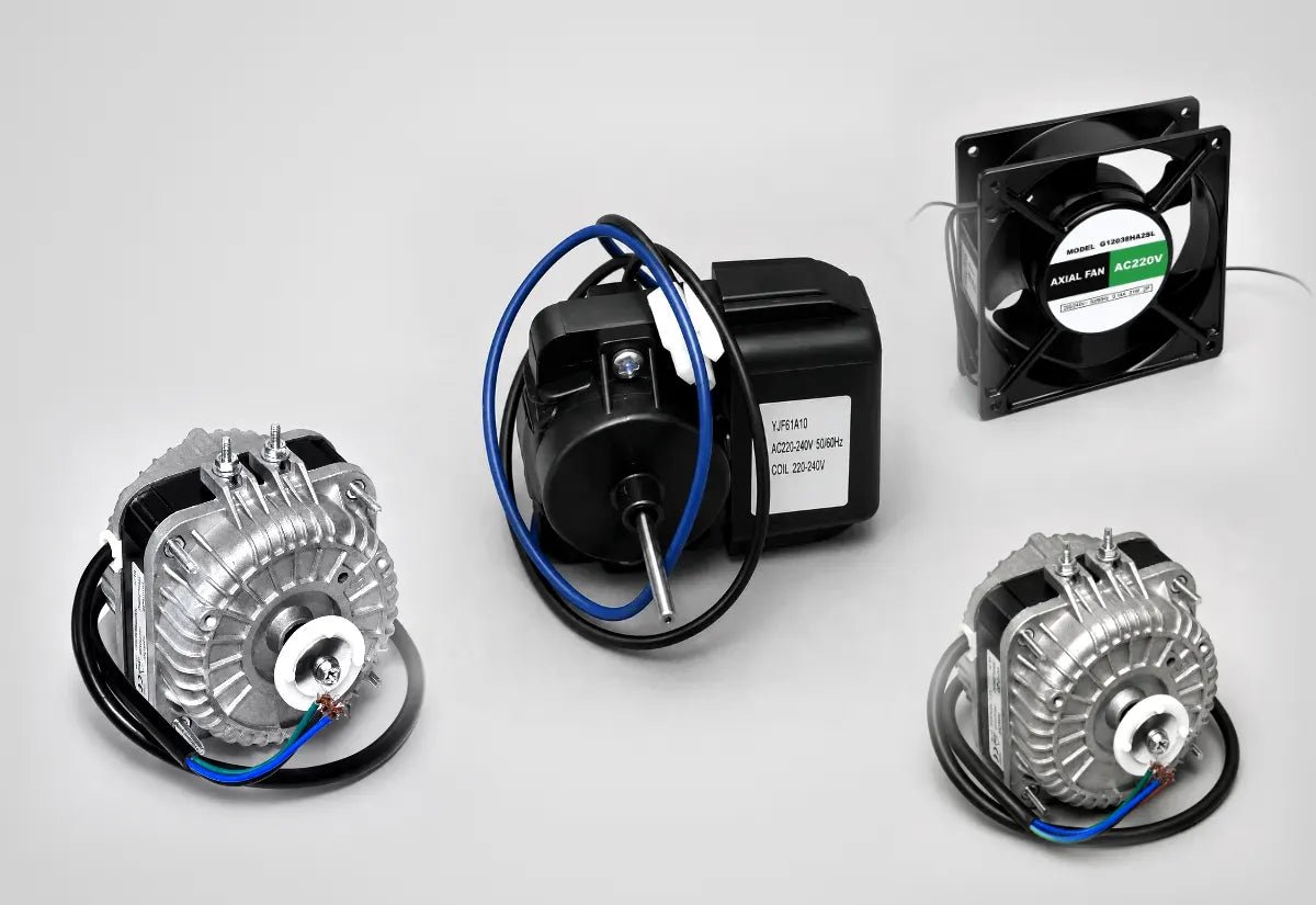 Fridge fan motors: universal evaporator fan motor, condenser fan motors and axial fan