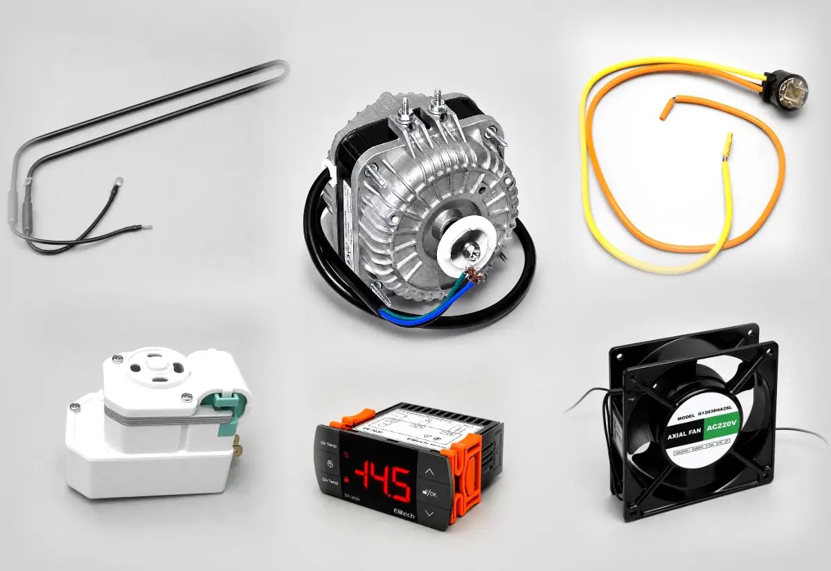 Fridge spare parts delivered to Perth: defrost heater, defrost thermostat, defrost timer, fan motor, axial fan and controller